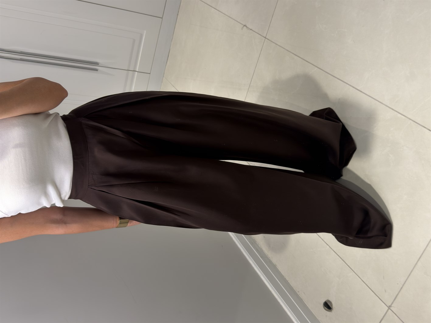 Viola-Acı Kahve Yüksek Bel Beli Cırtlı Ayarlanabilir Geniş Pantolon