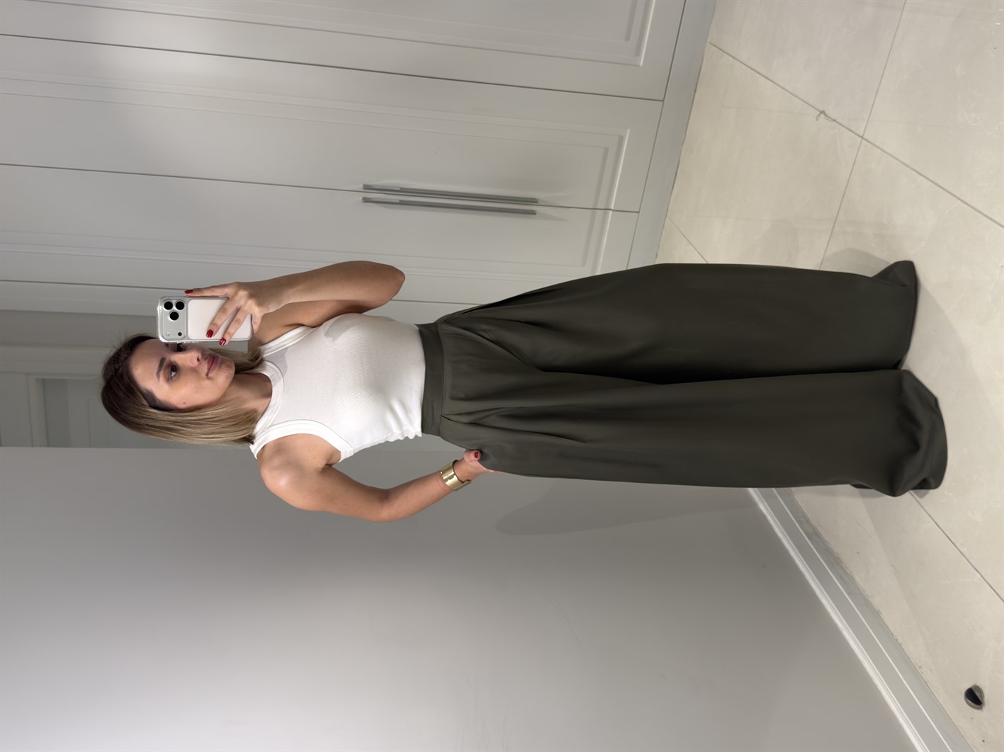 Viola-Haki Yüksek Bel Beli Cırtlı Ayarlanabilir Geniş Pantolon