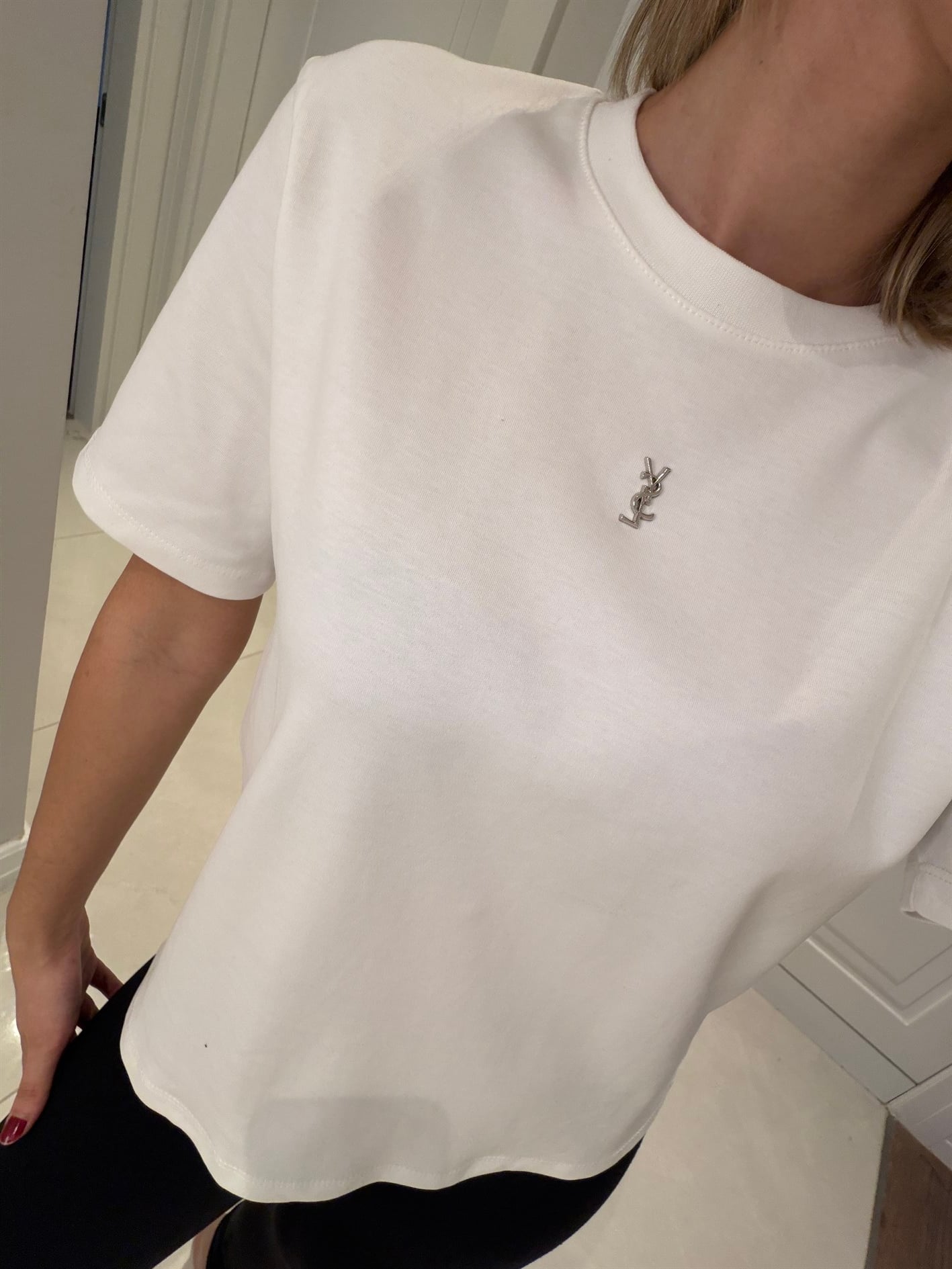 YSL Kart Etiketli Beyaz Kısa Kol Tişört