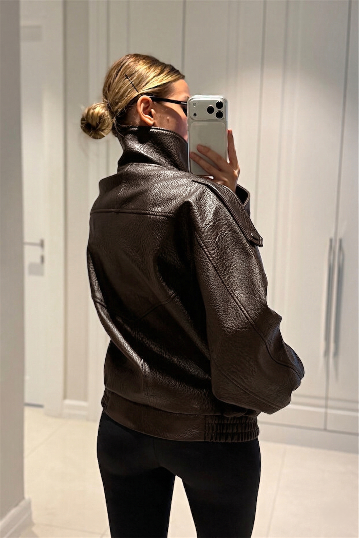 YSL Viral Oversize Dik Yaka Acı Kahve Deri Ceket