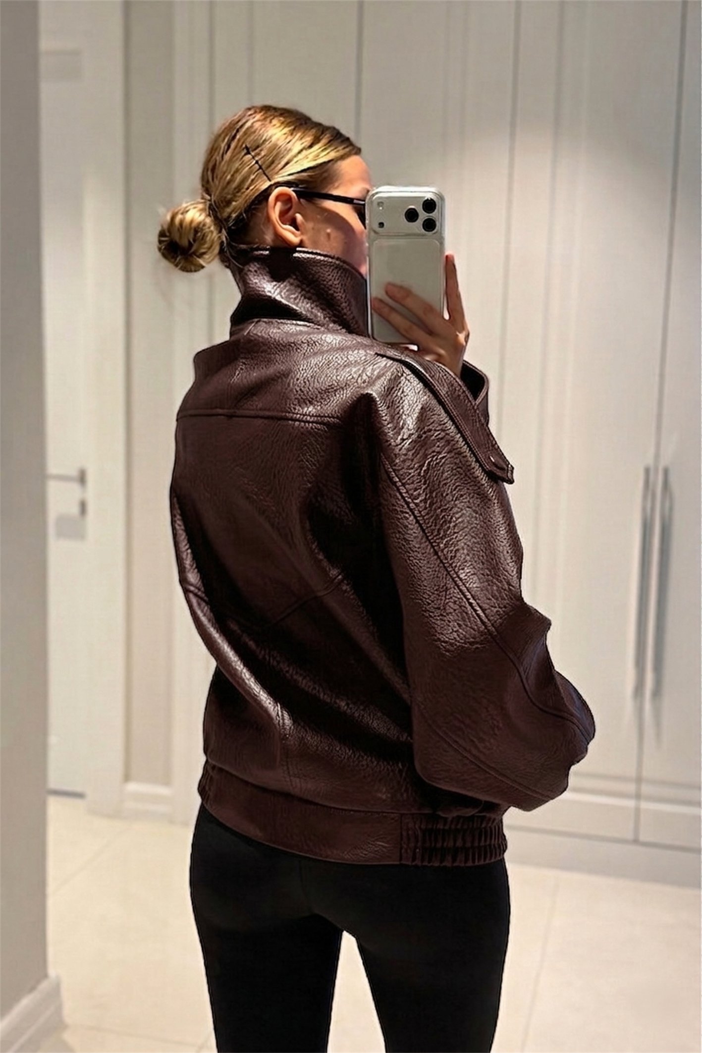 YSL Viral Oversize Dik Yaka Bordo Deri Ceket