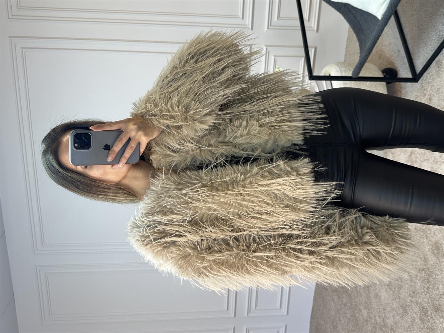 Lena Zr Model Bej Renk Luxury İçi Astarlı Premium İthal Kürk