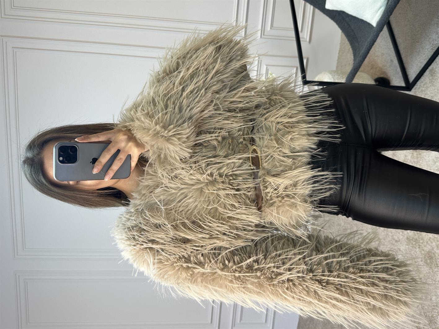 Lena Zr Model Bej Renk Luxury İçi Astarlı Premium İthal Kürk