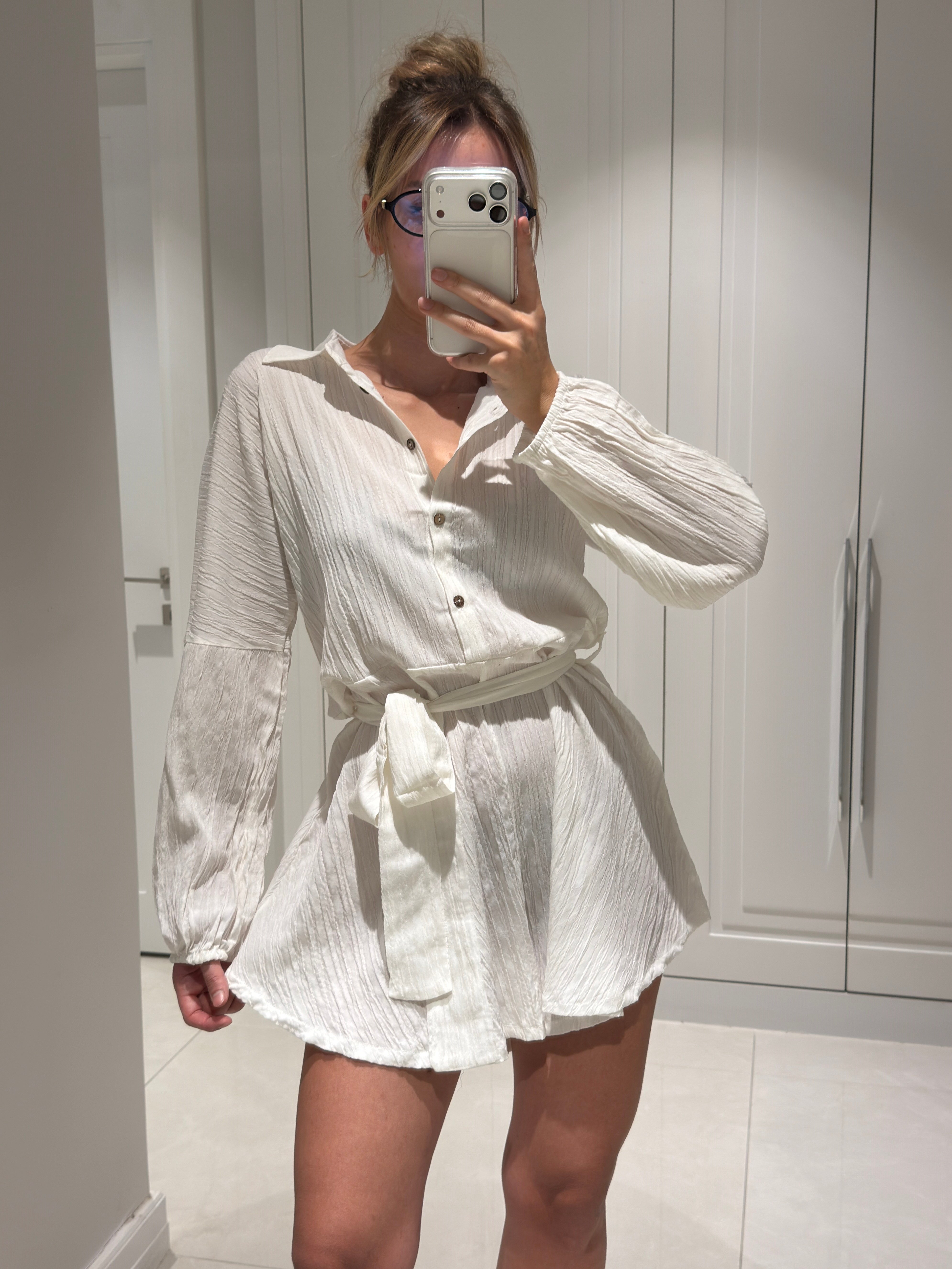 Becca Beyaz Gofre Tulum Elbise