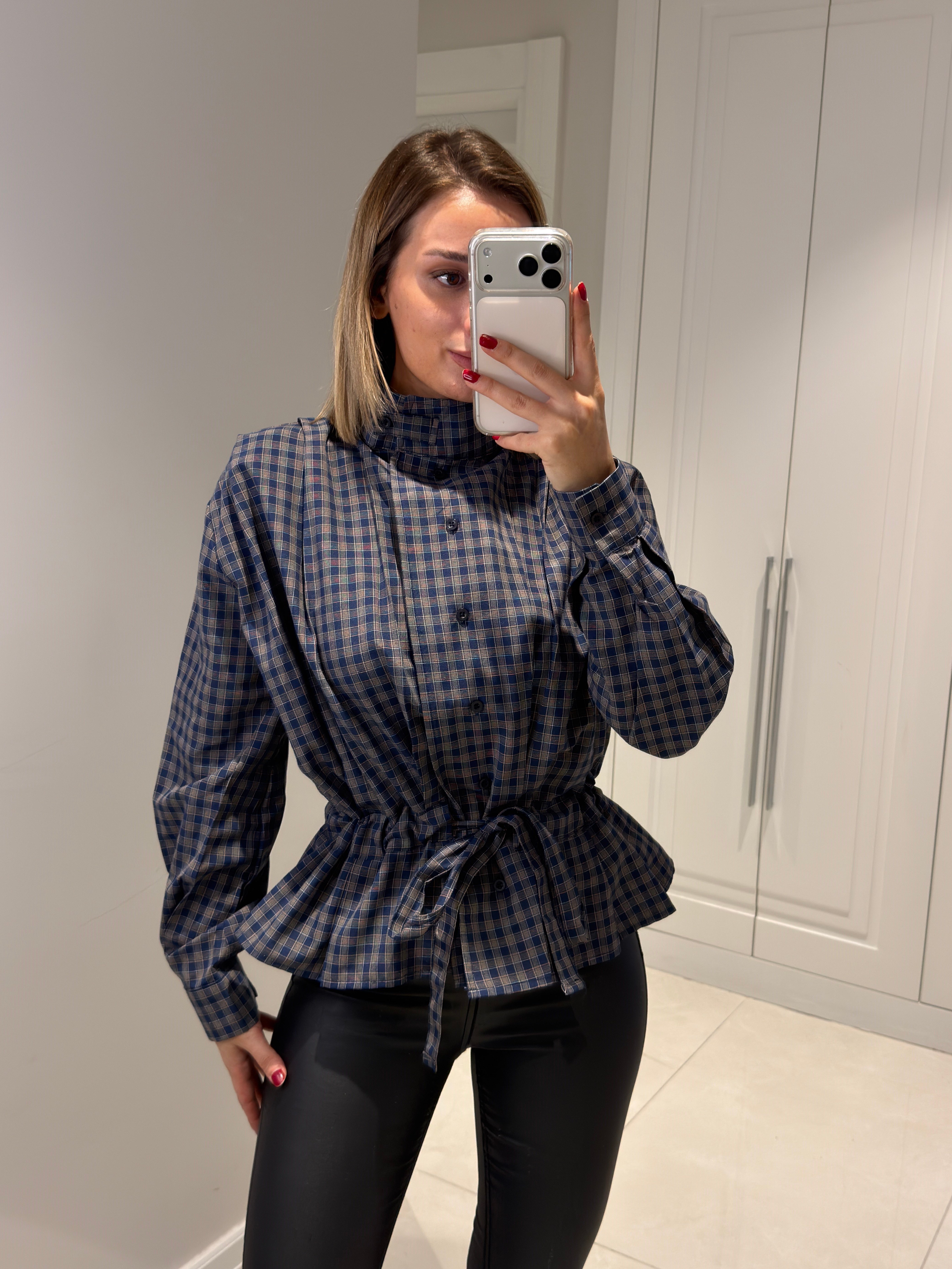 Celeste Ekose Dik Yaka Gömlek