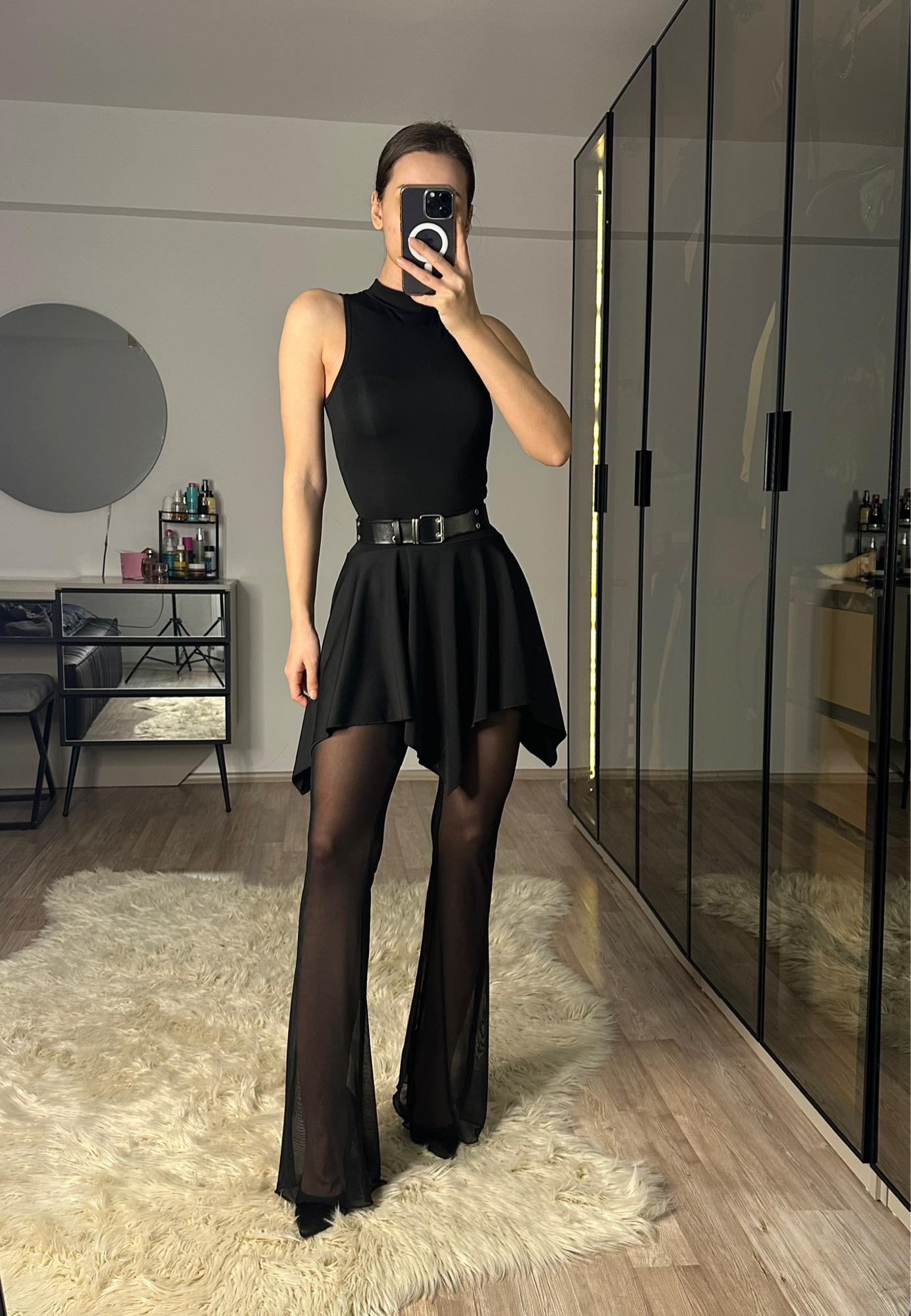 Celine Siyah Tül Detaylı Tulum Elbise
