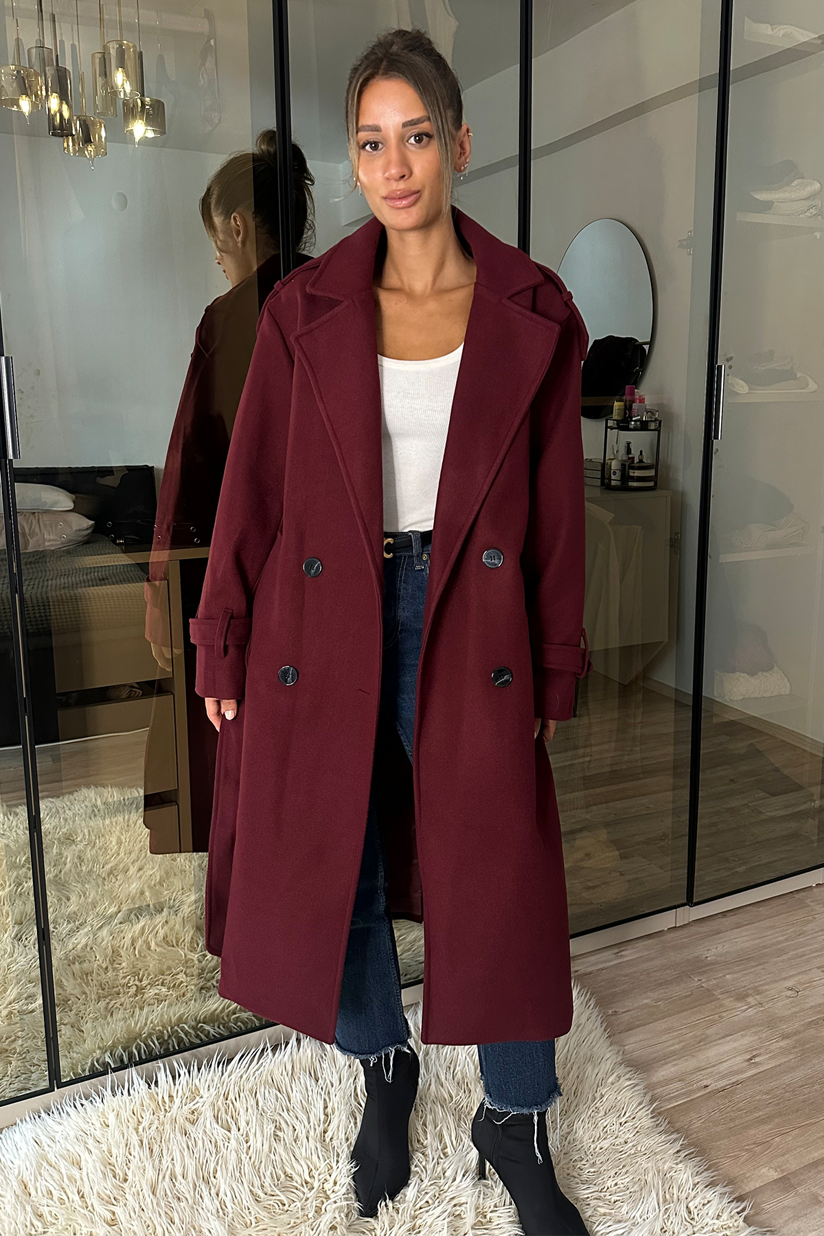 Laura Bordo Kuşaklı Kaşe Kaban