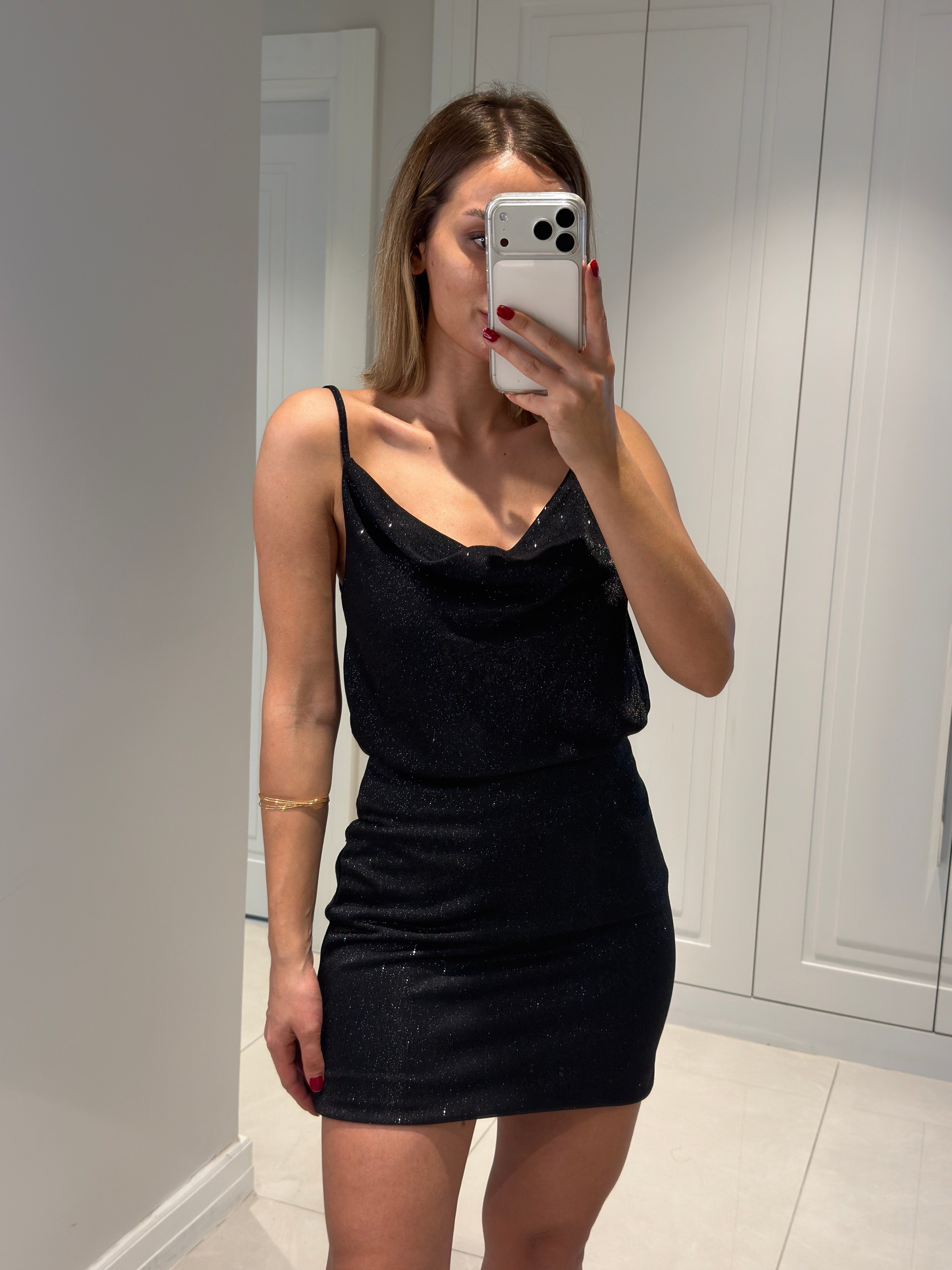 Layana Siyah Simli Degaje Yaka Bluz Etek Takım