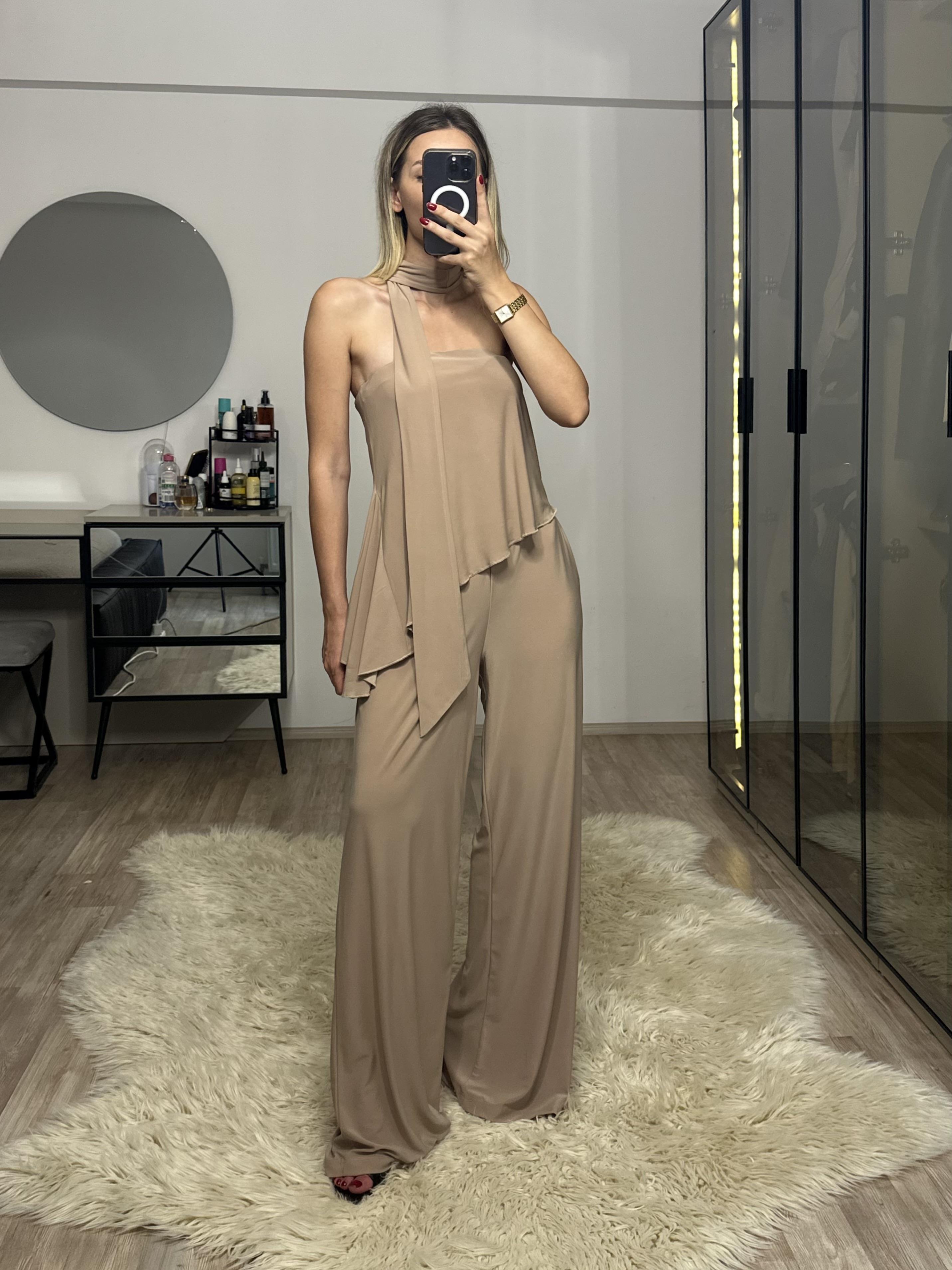 Lotus Vizon Straplez Fularlı Pantolon Bluz Takım