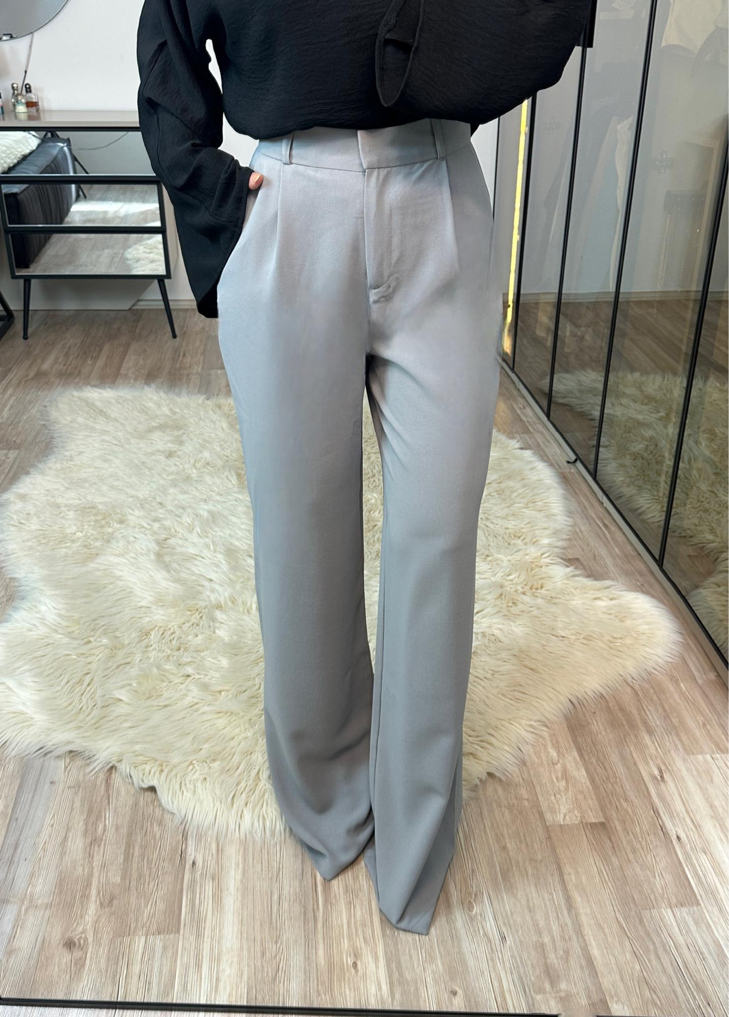 Nesty Gri Ekstra Yüksek Bel Pileli Palazzo Pantolon