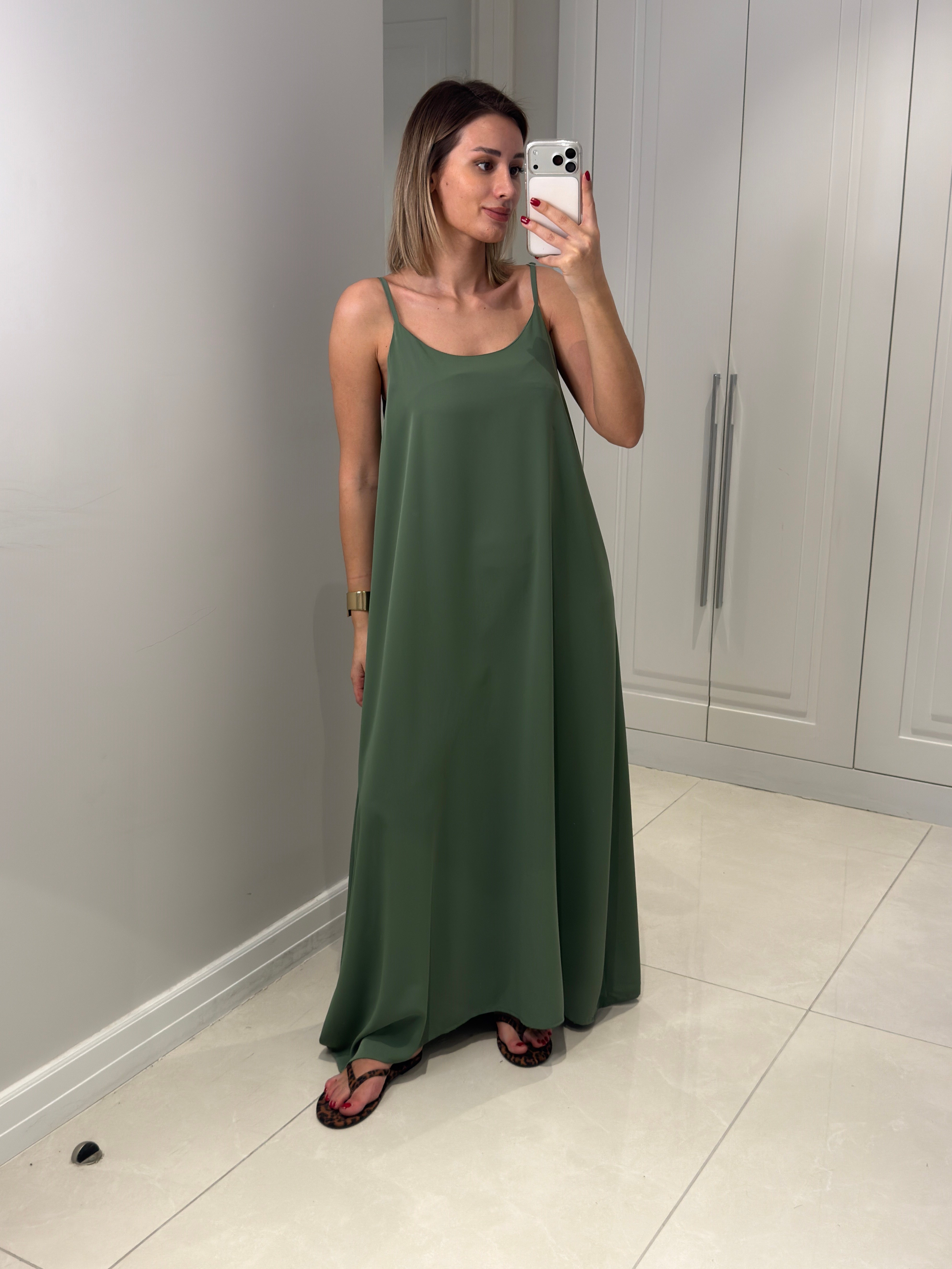 Noura Yeşil Askılı Elbise