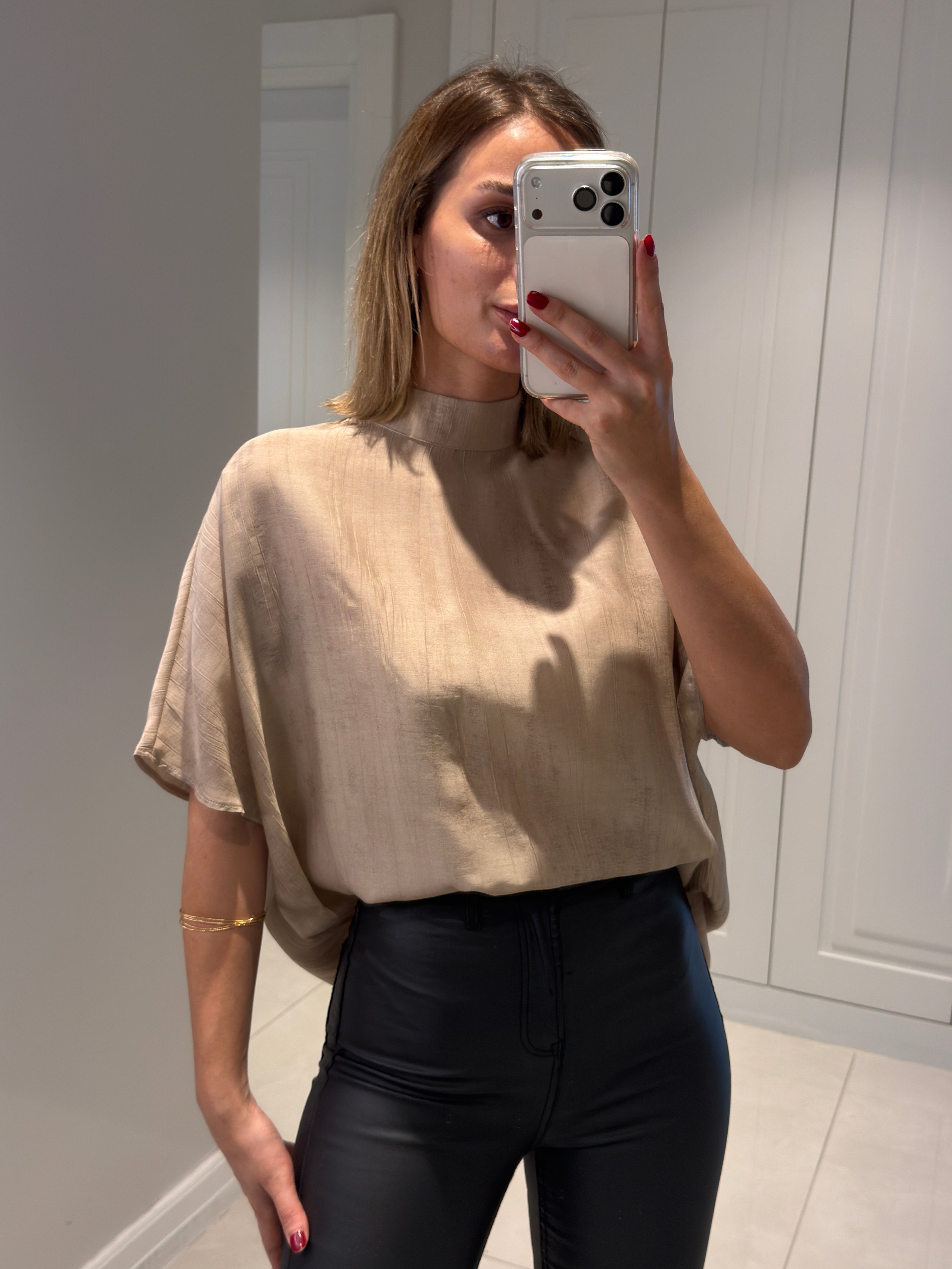 Serena Bej Desenli Salaş Bluz
