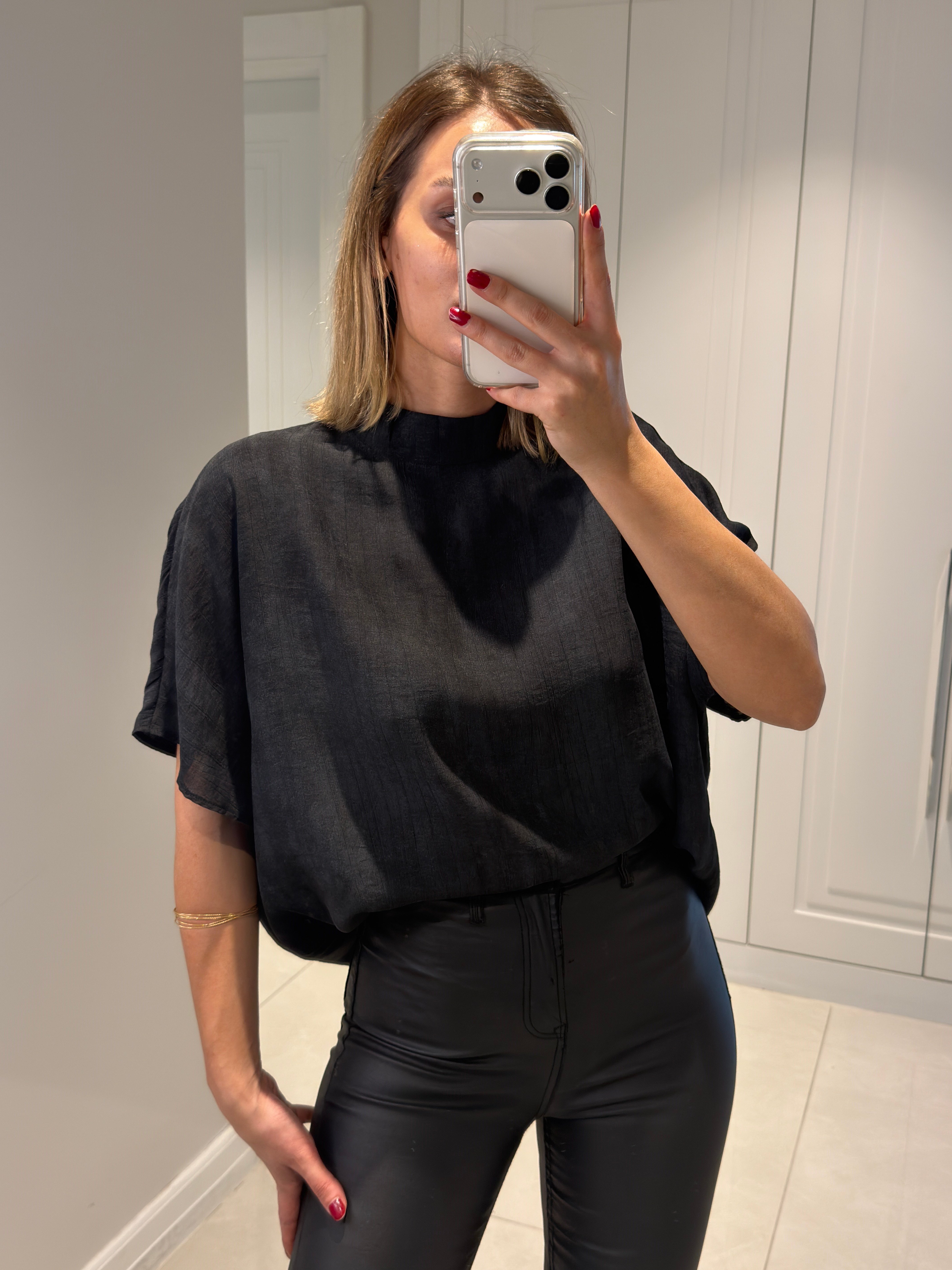Serena Siyah Desenli Salaş Bluz