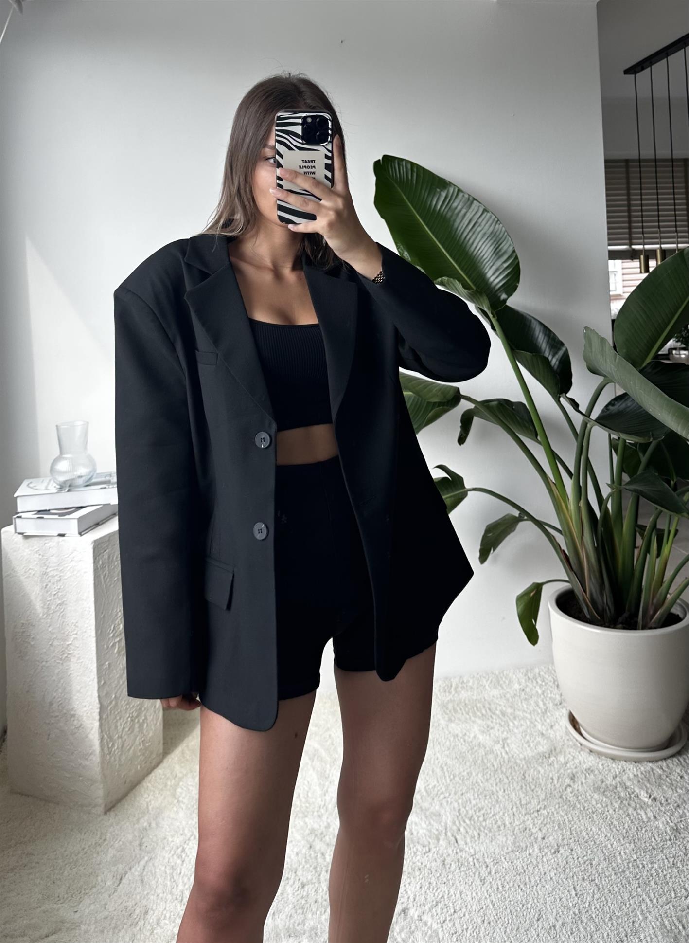 Rebecca Siyah Oversize Blazer Ceket