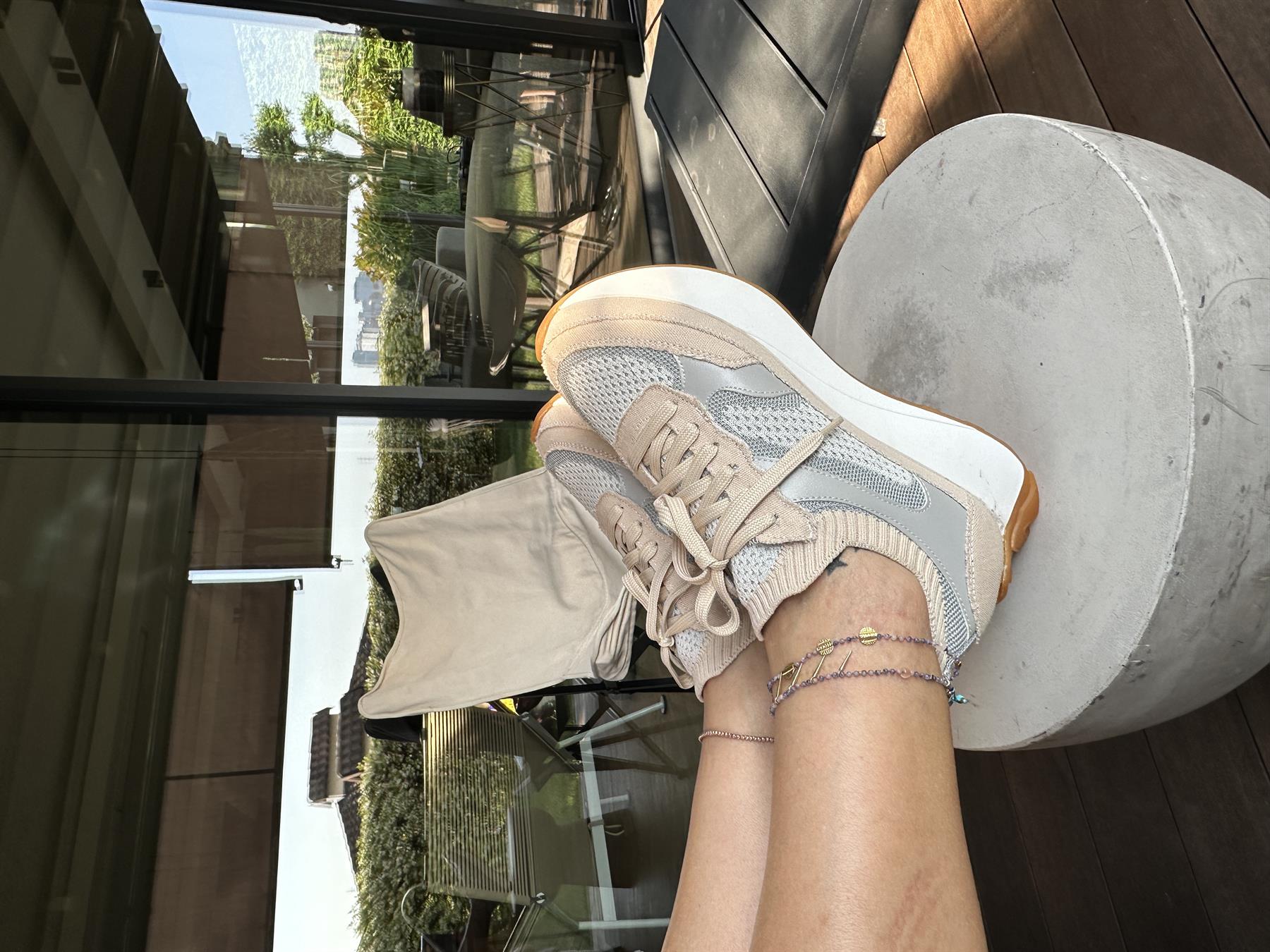 207-297 Bej Triko Yüksek Tabanlı Bağcıklı Kadın Spor Ayakkabı