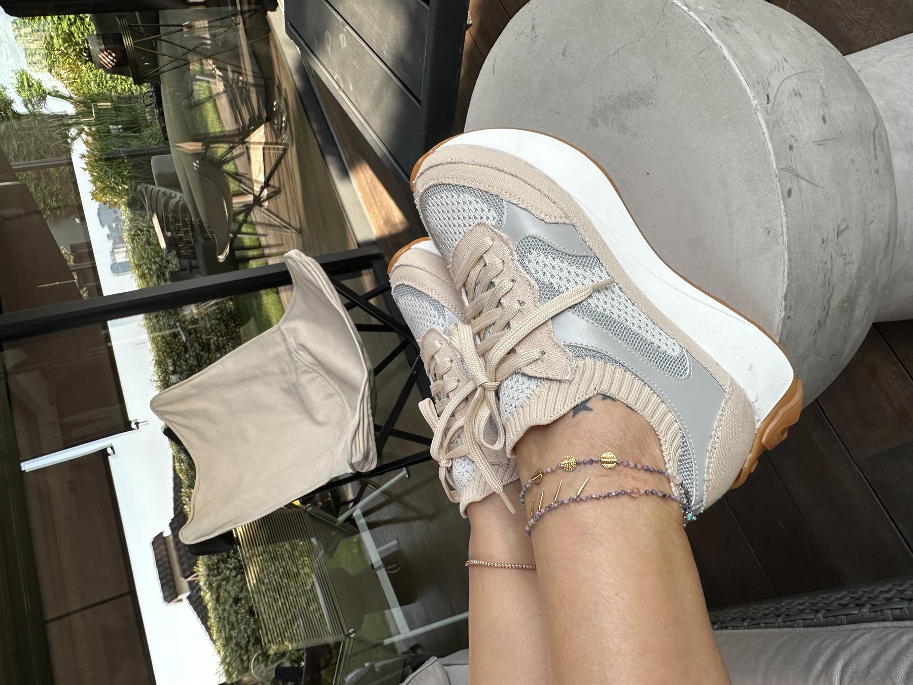 207-297 Bej Triko Yüksek Tabanlı Bağcıklı Kadın Spor Ayakkabı