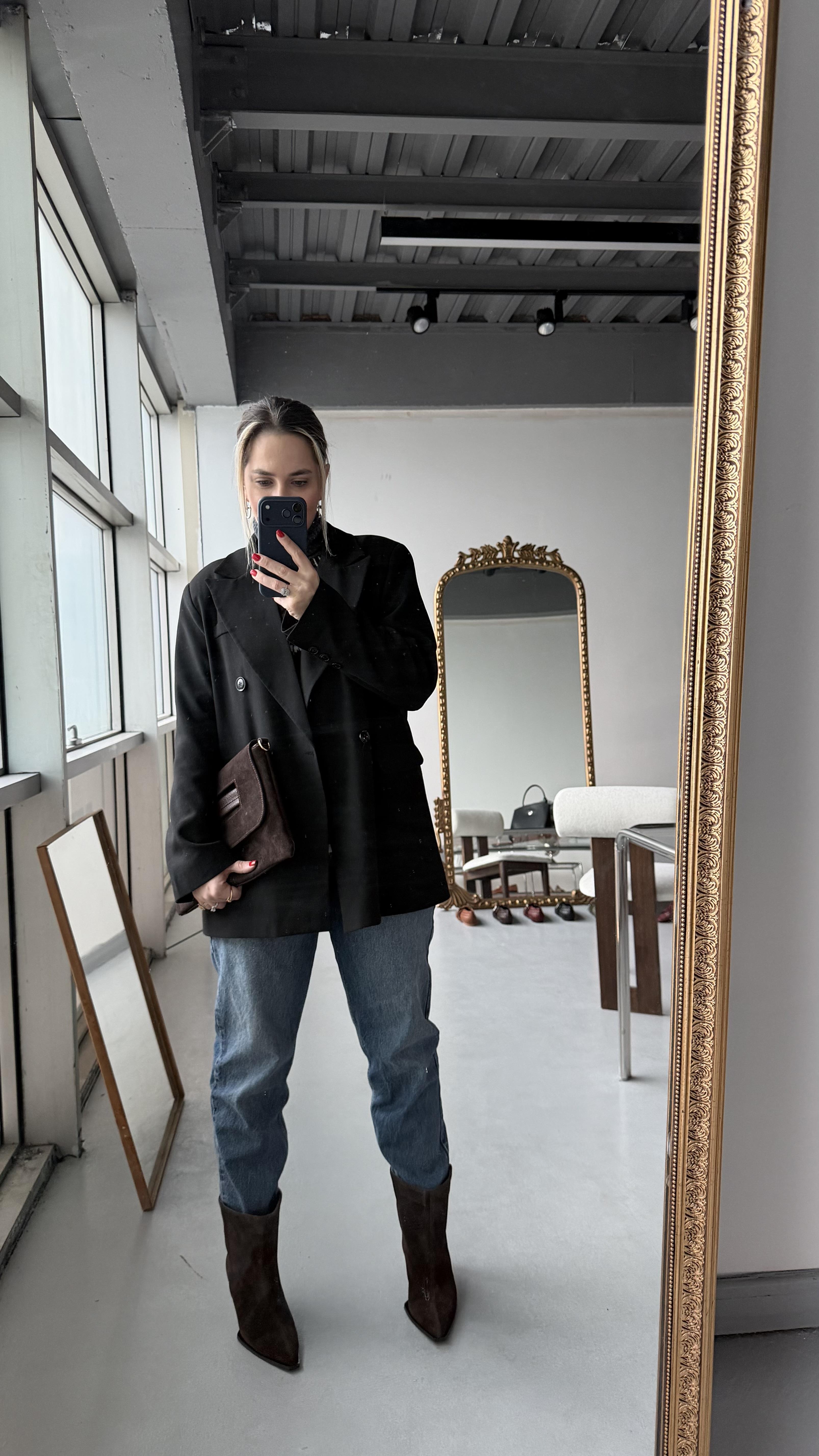 Atelier Mocha – Kahverengi Süet & Deri Clutch Çanta