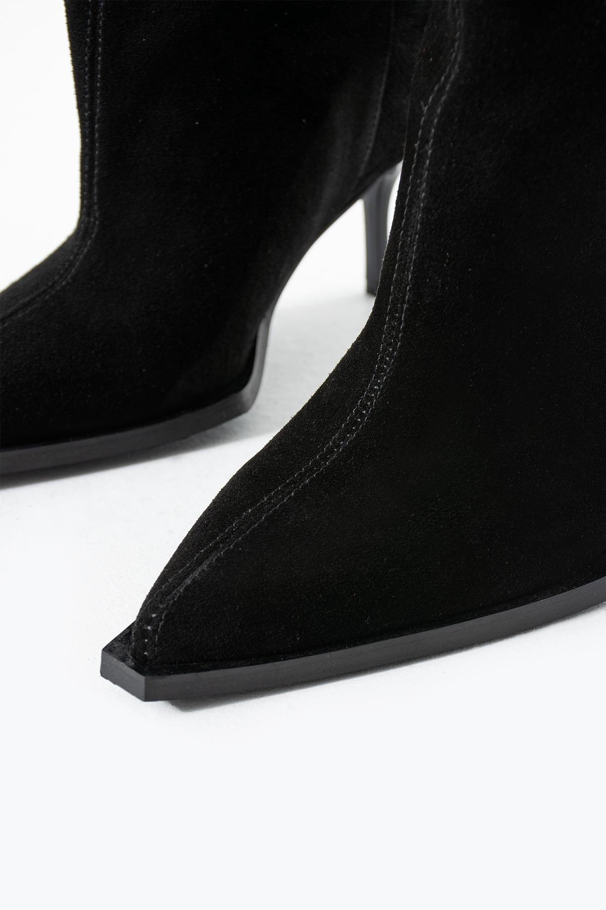 Camila Siyah Hakiki Deri Süet Çizme