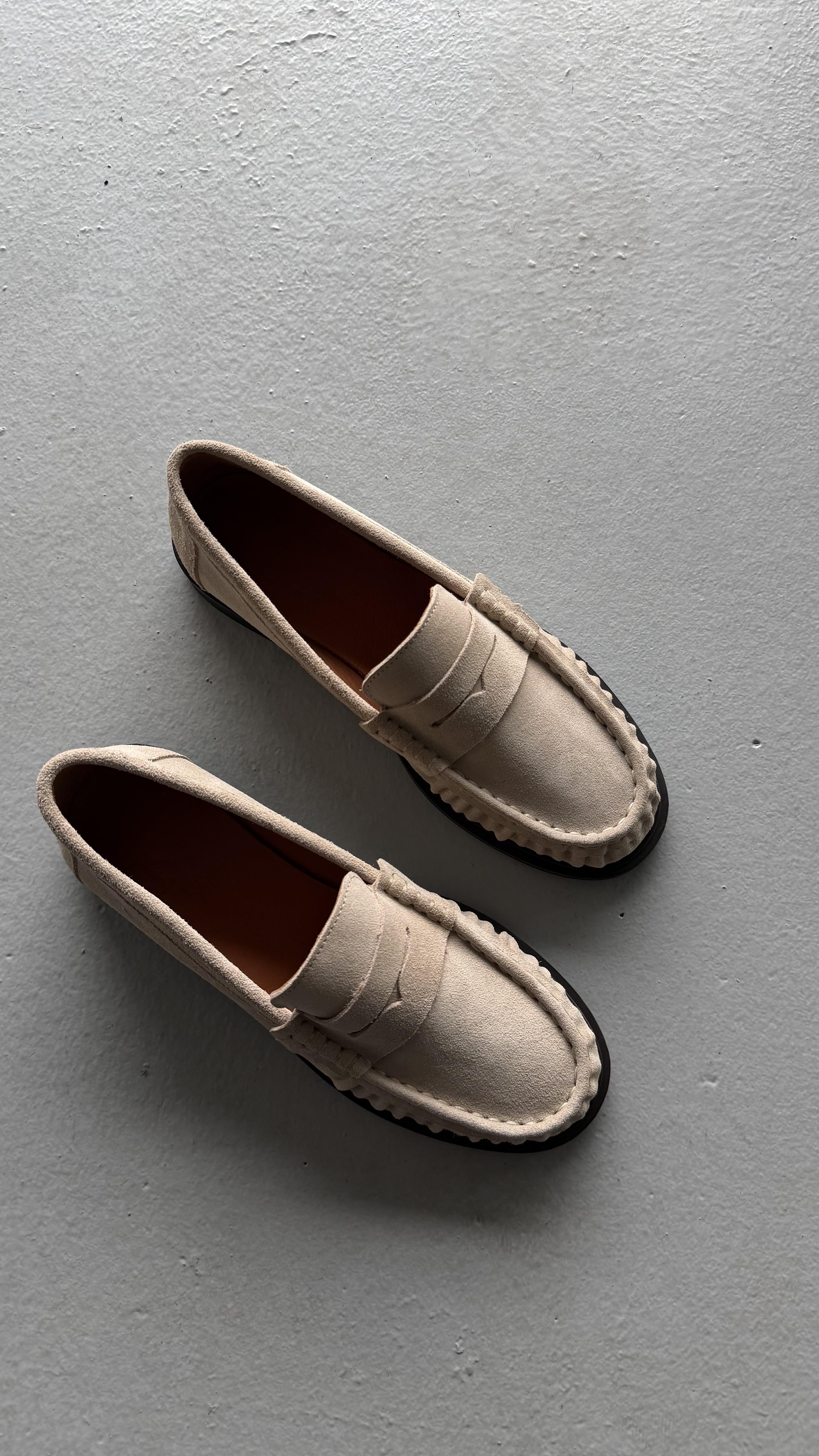 Kadın Büzgülü Gerçek Deri Oxford Loafer Günlük Ayakkabı Bej
