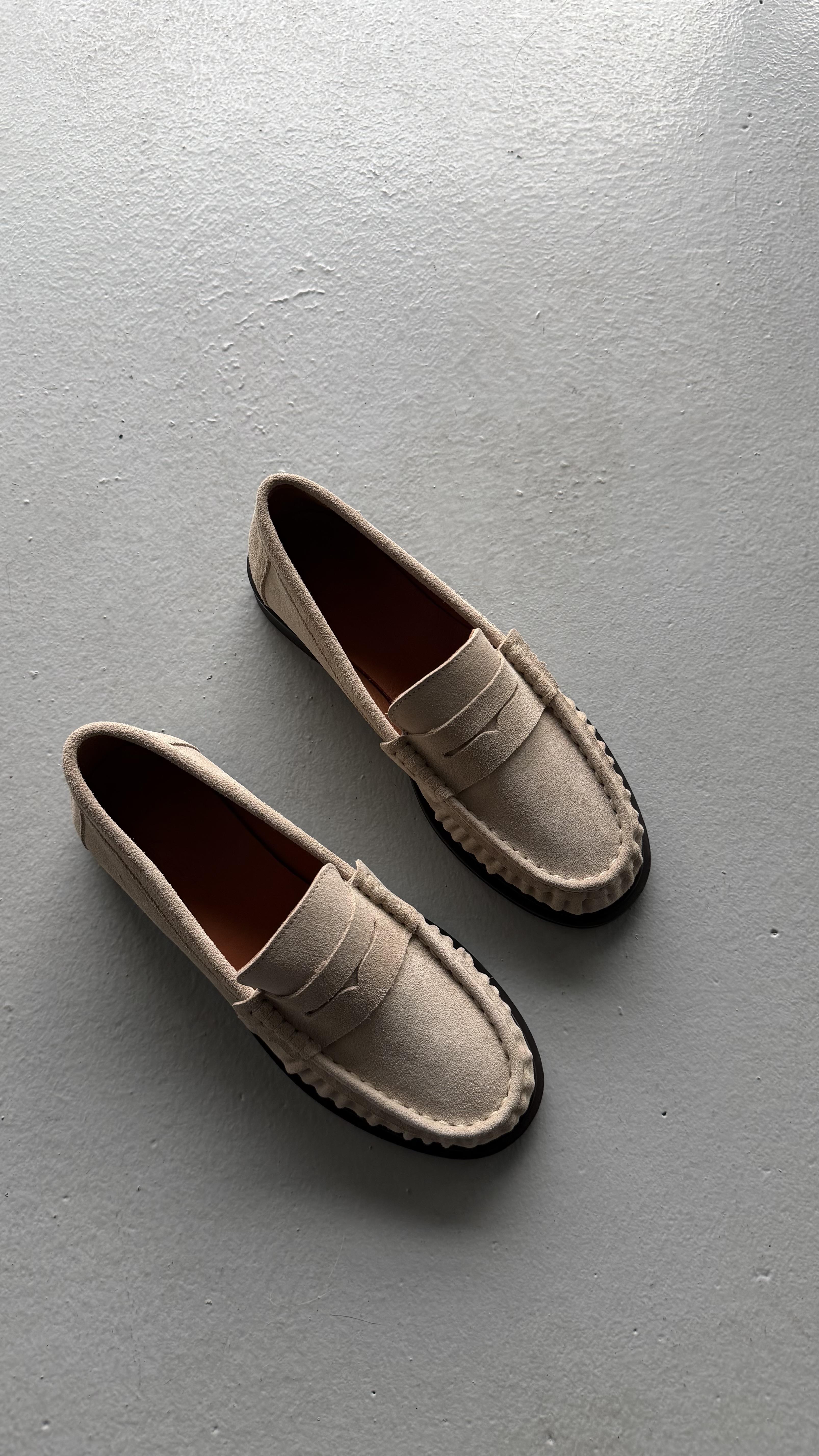 Kadın Büzgülü Gerçek Deri Oxford Loafer Günlük Ayakkabı Bej