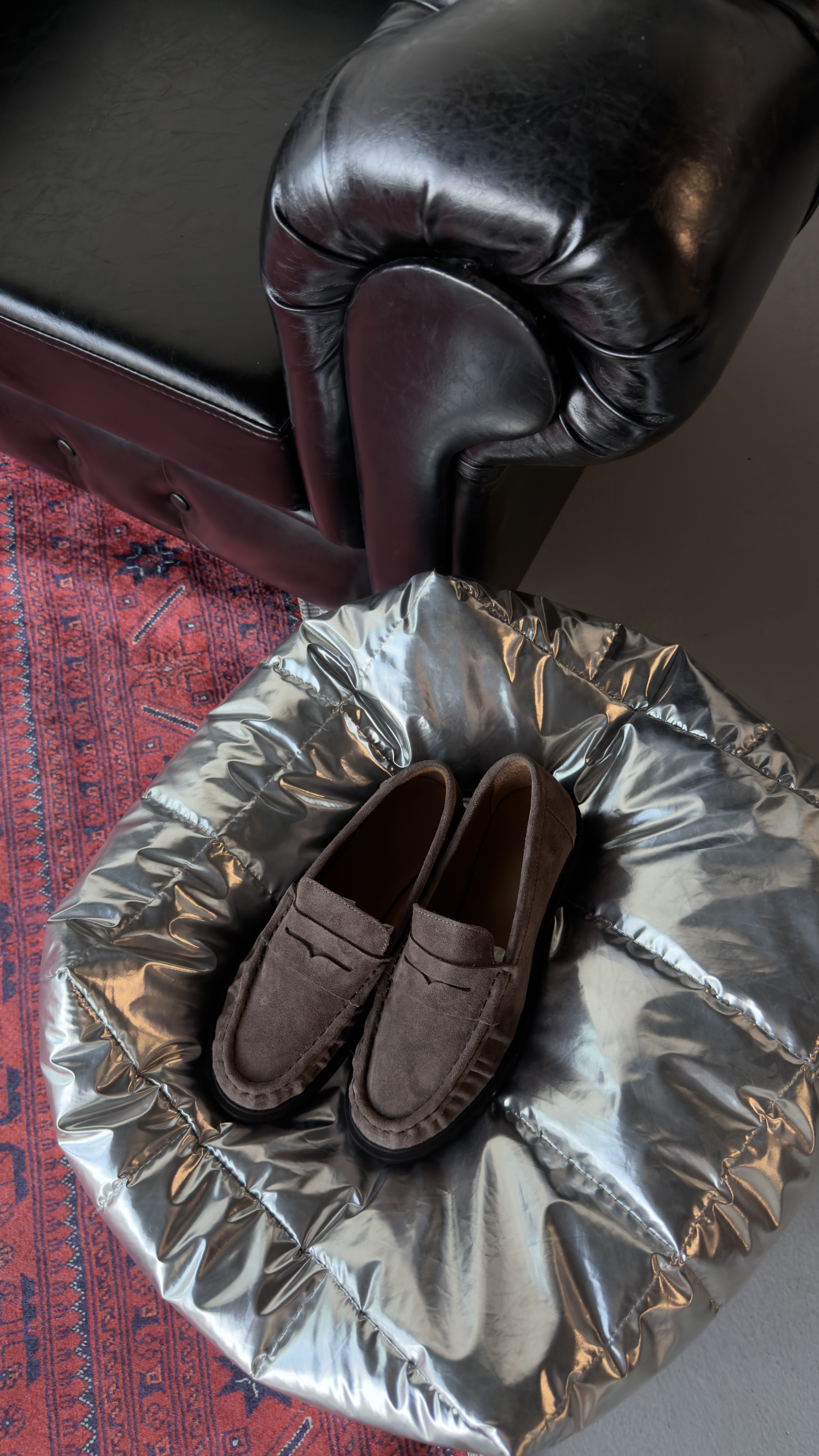 Kadın Büzgülü Gerçek Deri Oxford Loafer Günlük Ayakkabı Gri