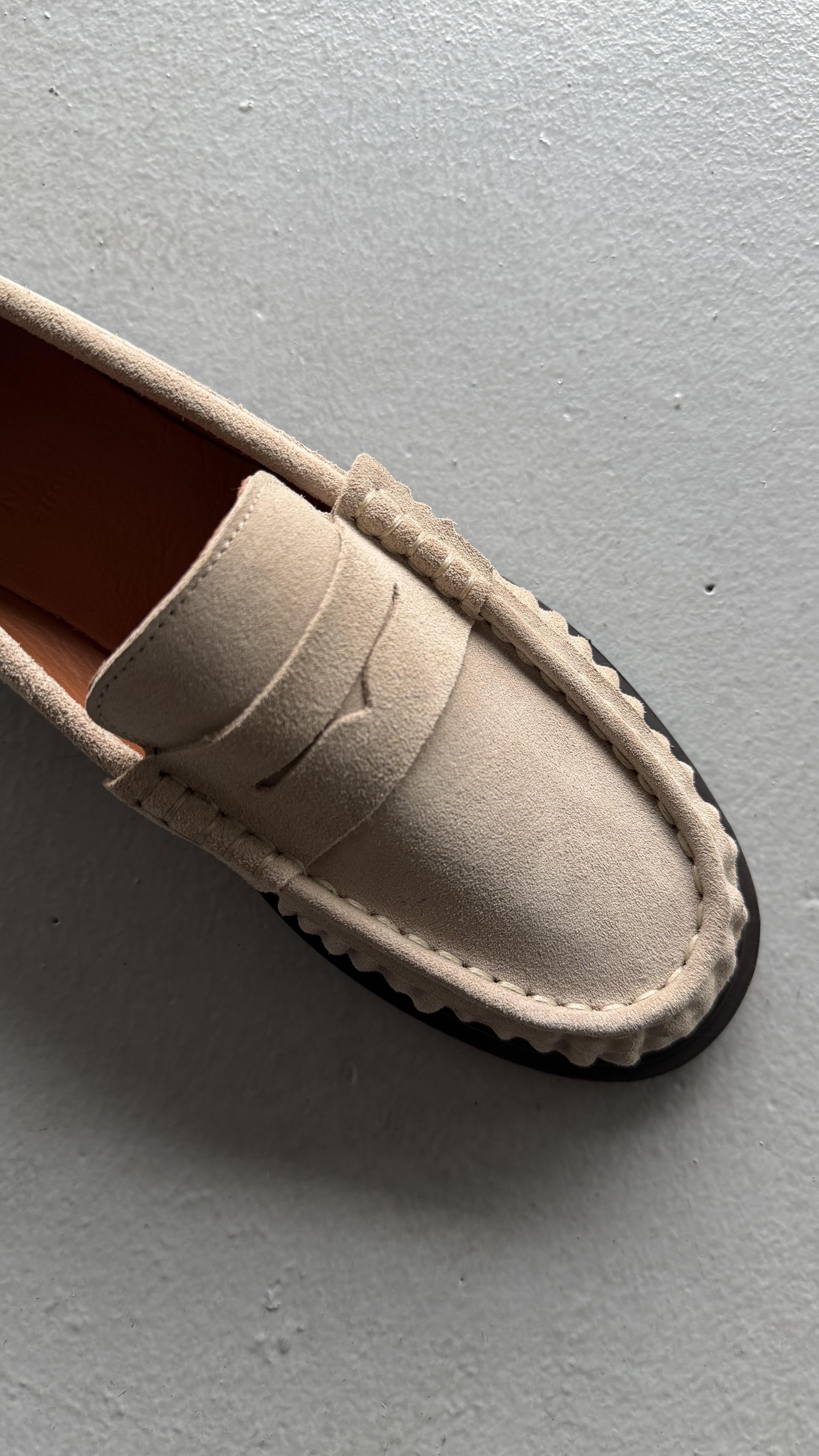 Kadın Büzgülü Gerçek Deri Oxford Loafer Günlük Ayakkabı Bej