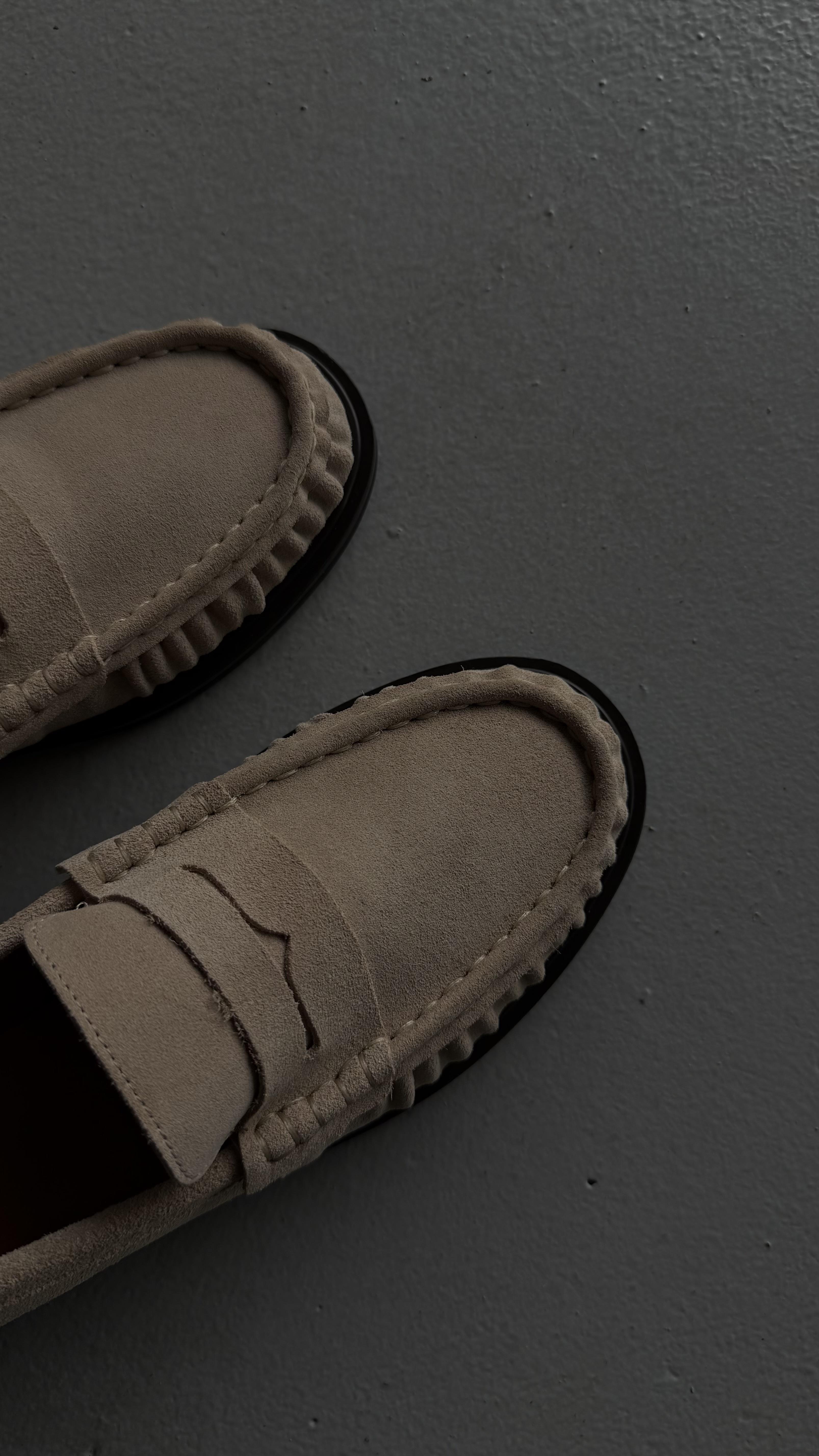 Kadın Büzgülü Gerçek Deri Oxford Loafer Günlük Ayakkabı Bej