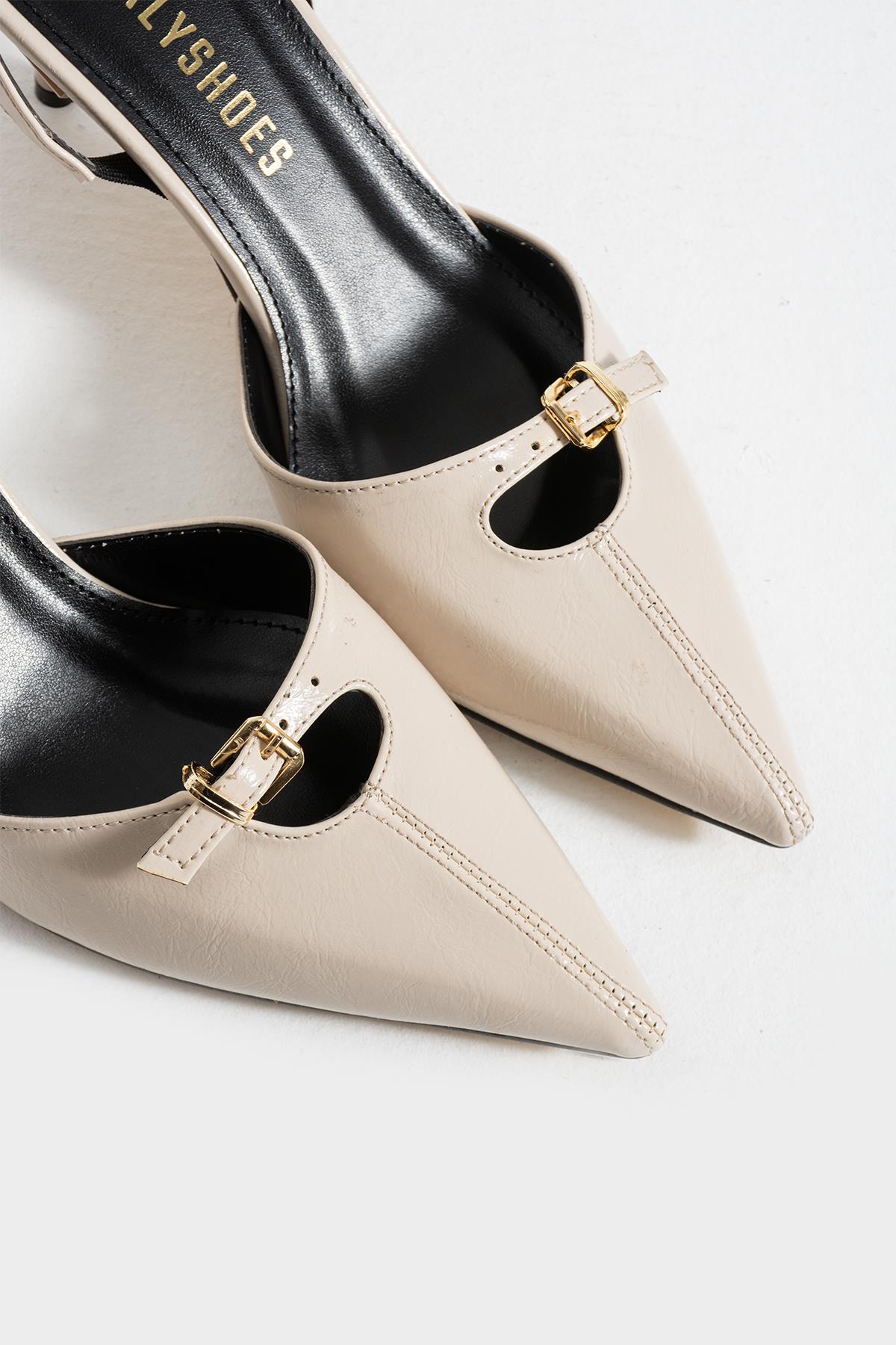 Noi Bej Tokalı Sivri Burun Topuklu