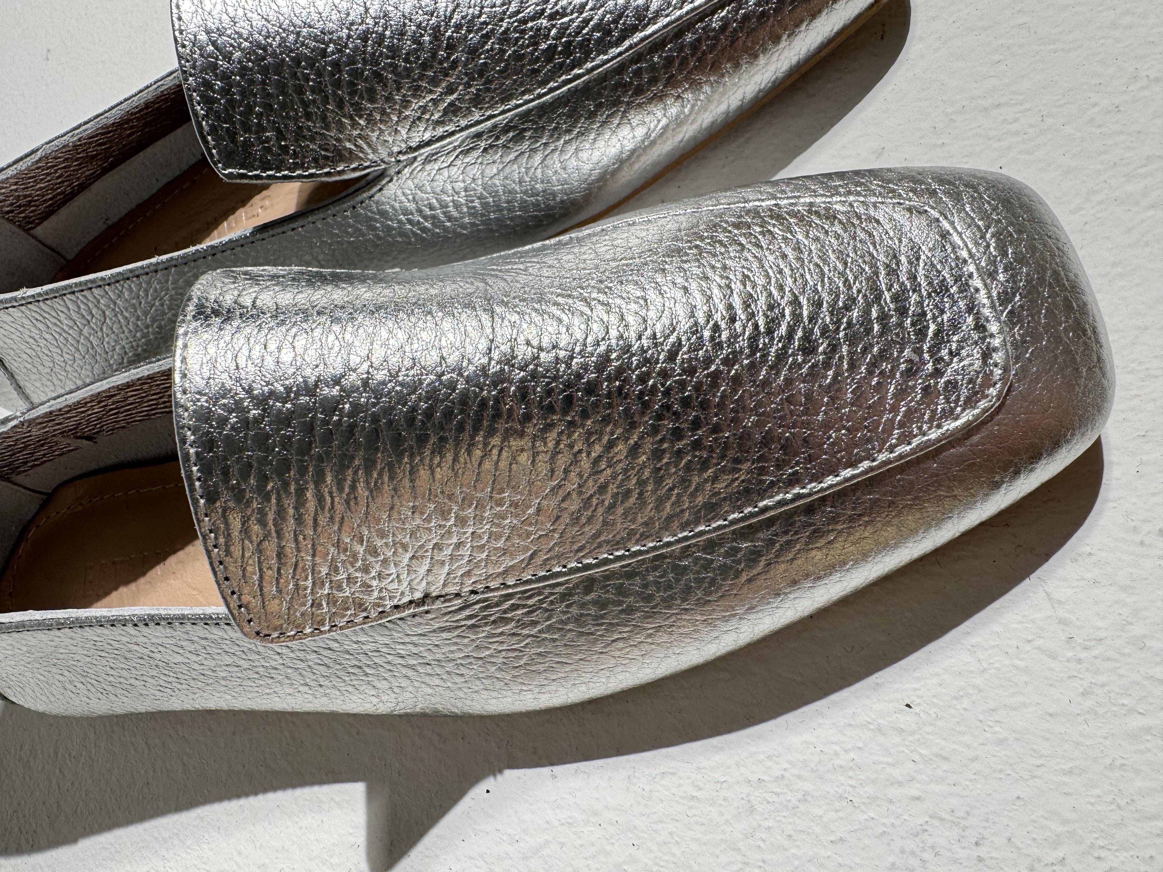 Sid Gümüş Kare Burun Deri Babet