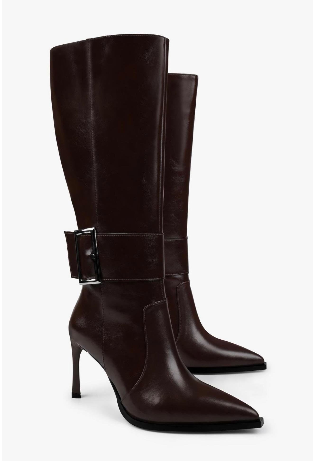 Vera Acıkahve Cilt Tokalı Topuklu Çizme