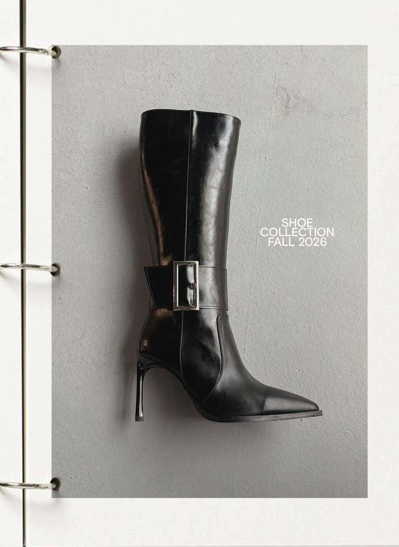 Vera Siyah Cilt Tokalı Topuklu Çizme