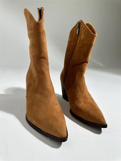 004-755 Taba Süet Kadın Topuklu Fermuarlı Bot