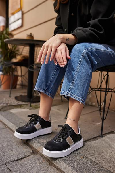 053-22512 Siyah Gümüş Kenarları Renkli Kadın Spor