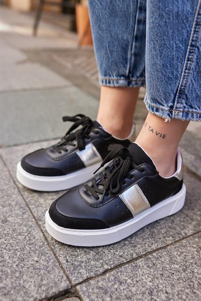 053-22512 Siyah Gümüş Kenarları Renkli Kadın Spor