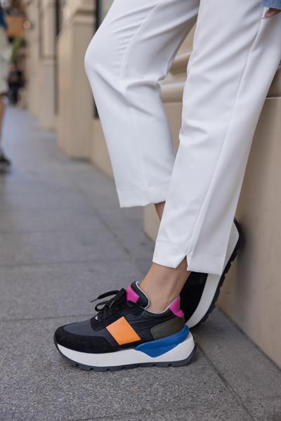  592 Siyah Turuncu Kalın Taban Kadın Spor