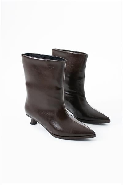 Acıkahve Cilt Deri Kadın Kısa Topuk Botie