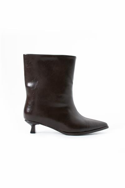 Acıkahve Cilt Deri Kadın Kısa Topuk Botie