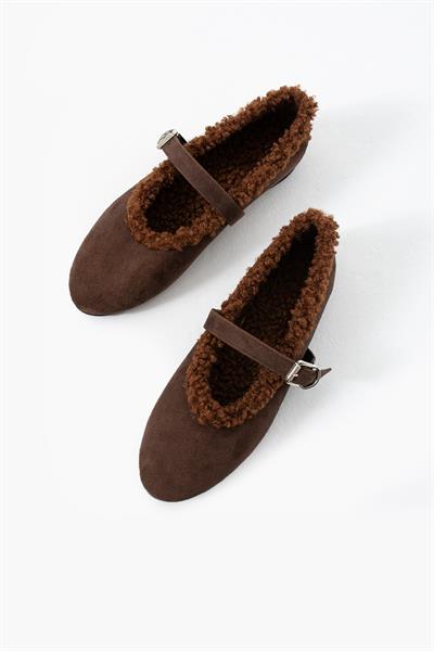 Acıkahve Süet İçi Kürklü Basic Babet