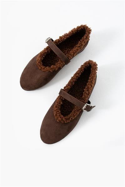 Acıkahve Süet İçi Kürklü Basic Babet