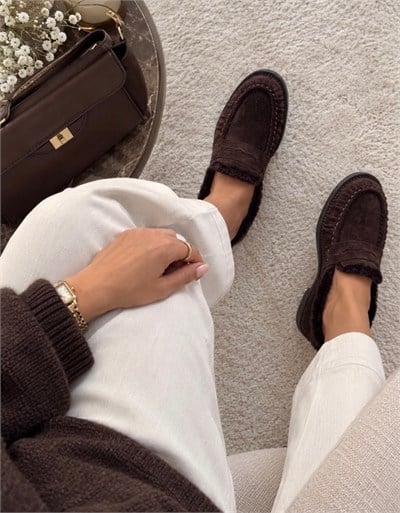ALVA Acıkahve İçi Kürklü Deri Loafer
