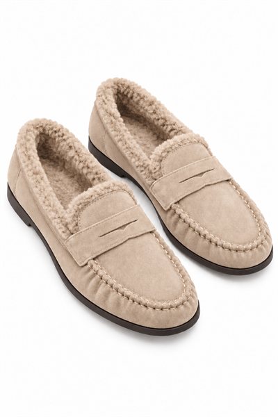 ALVA Bej İçi Kürklü Deri Loafer