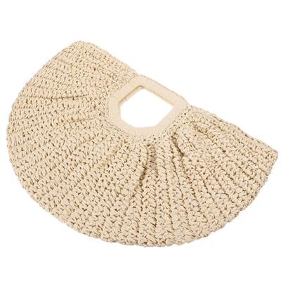 Bej Hasır El Örgüsü Kadın Oval El Çantası 