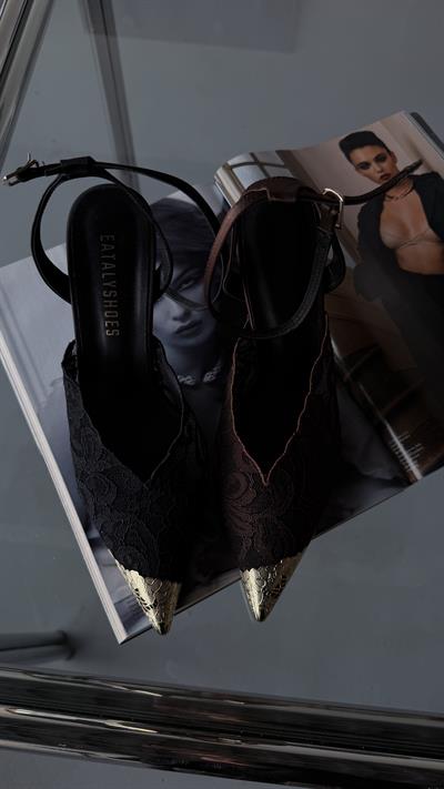 Brown Icon Acıkahve Dantel Bilekten Bağlı Stiletto