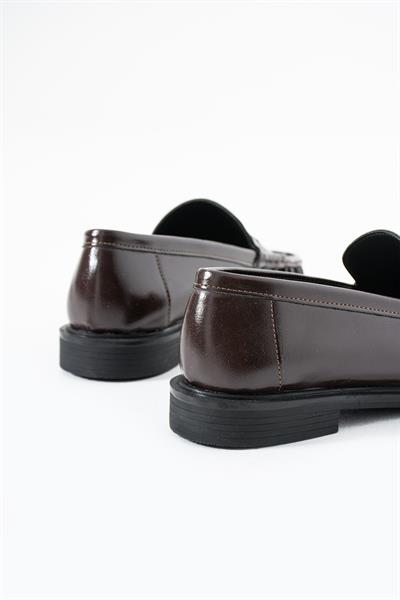 Büzgülü Acıkahve Cilt Makosen Kadın Ayakkabı