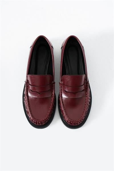 Büzgülü Bordo Cilt Makosen Kadın Ayakkabı