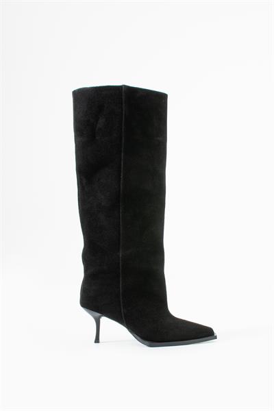 Camila Siyah Hakiki Deri Süet Çizme