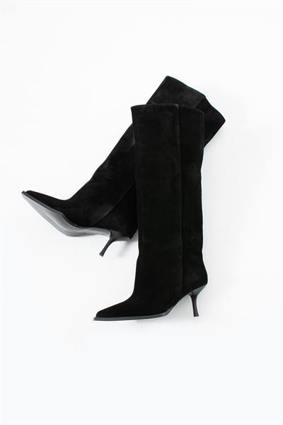 Camila Siyah Hakiki Deri Süet Çizme