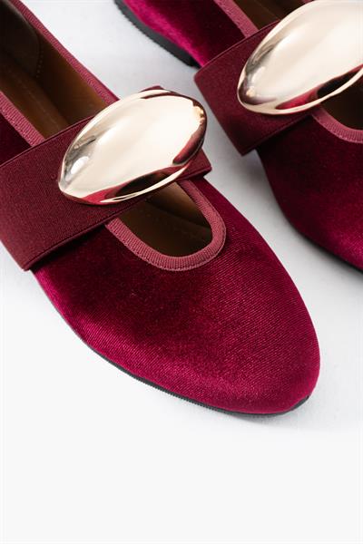 Cody Bordo Süet Gold Toka Detaylı Babet