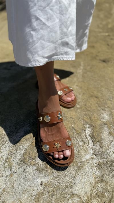 Deniz Kabuklu Çift Bant Taba Terlik