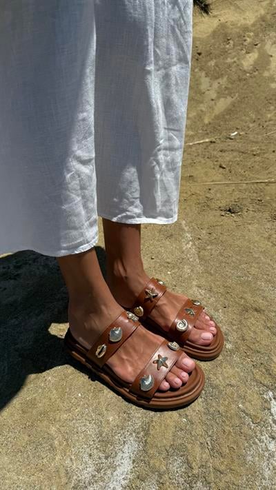 Deniz Kabuklu Çift Bant Taba Terlik